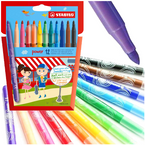 MAZAKI FLAMASTRY PISAKI SZKOLNE ZMYWALNE ETUI STABILO POWER 12 ŻYWYCH KOL.