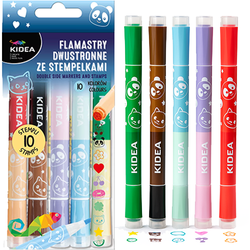DWUSTRONNE FLAMASTRY ZE STEMPELKAMI DWIE KOŃCÓWKI PISAKI 10 KOLORÓW KIDEA