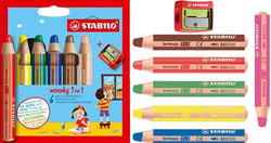 KREDKI OŁÓWKOWE GRUBE JUMBO 6 KOLORÓW 3w1 TEMPERÓWKA WOODY STABILO