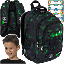 PLECAK SZKOLNY TRZYKOMOROWY LEKKI 20L ST.RIGHT BP-26 GREEN GAME + NAKLEJKI