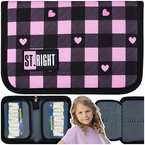 PIÓRNIK SZKOLNY DWUKLAPKOWY ST.RIGHT MAJEWSKI RÓŻOWA SZACHOWNICA SERDUSZKA