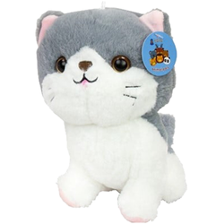 KOTEK PLUSZAK MASKOTKA MIŁY W DOTYKU UROCZY ZWIERZĄTKO 20 cm SZARY