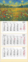 KALENDARZ ŚCIENNY TRÓJDZIELNY Z NUMERACJĄ TYGODNI POLE MAKÓW 2026 ROK