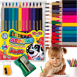 KREDKI OŁÓWKOWE ASTRA DWUSTRONNE GRUBE JUMBO ASTRINO 24 KOLORY + TEMPERÓWKA