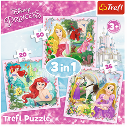 PUZZLE 3W1 ROSZPUNKA AURORA ARIELKA - TREFL 34842