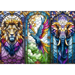 PUZZLE 1000 ELEMENTÓW KOLOROWY WITRAŻ ZE ZWIERZĘTAMI UKŁADANKA TREFL 10957