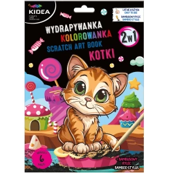 WYDRAPYWANKA I KOLOROWANKA Z RYSIKIEM 6 ARKUSZY UROCZE KOTKI KOTY KIDEA