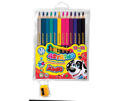 KREDKI OŁÓWKOWE ASTRA DWUSTRONNE GRUBE JUMBO ASTRINO 24 KOLORY + TEMPERÓWKA