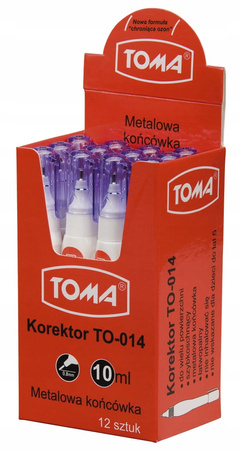 KOREKTOR W DŁUGOPISIE PŁYNIE TOMA SZYBKOSCHNĄCY METALOWA KOŃCÓWKA - 12 szt.
