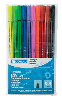 CIENKOPISY D-FINE 0,4 mm SZKOLNE BIUROWE ZESTAW 10 KOLORÓW W ETUI DONAU 