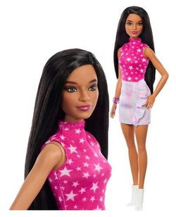 LALKA BARBIE FASHION RÓŻOWA STYL ROCKOWY DŁUGIE CIEMNE WŁOSY 30 cm
