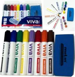 MARKERY DO TABLICY SUCHOŚCIERALNEJ PISAKI MAZAKI 8 KOLORÓW + GĄBKA