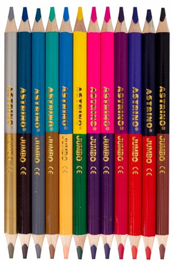 KREDKI OŁÓWKOWE ASTRA DWUSTRONNE GRUBE JUMBO ASTRINO 24 KOLORY + TEMPERÓWKA