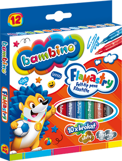 FLAMASTRY BAMBINO PISAKI MAZAKI BROKATOWE 12 KOLORÓW SZKOLNE DEKORACYJNE