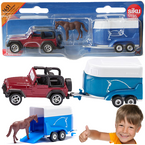 SAMOCHÓD JEEP Z PRZYCZEPĄ NA KONIE I KONIEM KOLEKCJONERSKI 1651 SIKU