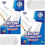 BLOK TECHNICZNY BIAŁY A4 ASTRA 10 KARTEK 240g GRUBSZY SZKOLNY - 2 sztuki