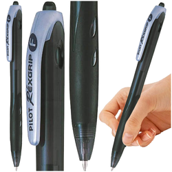 DŁUGOPIS OLEJOWY Z ZATYCZKĄ CZARNY REXGRIP BIUROWY SZKOLNY PILOT - 3 sztuki