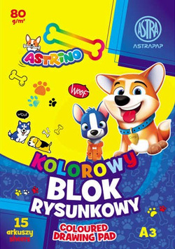 BLOK RYSUNKOWY KOLOROWY A3 15 ARKUSZY 80g SZKOLNY PLASTYKA ASTRINO ASTRA