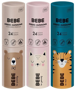 KREDKI OŁÓWKOWE SZKOLNE TRÓJKĄTNE W TUBIE 24 INTENSYWNE KOLORY BB FRIENDS
