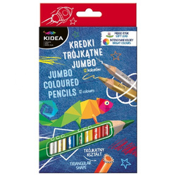 KREDKI OŁÓWKOWE TRÓJKĄTNE JUMBO GRUBE ERGONOMICZNE12 KOLORÓW - KIDEA