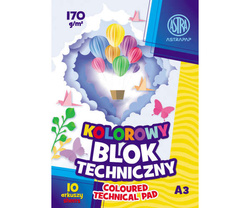 BLOK TECHNICZNY KOLOROWY A3 10 ARKUSZY 170g SZKOLNY ASTRA - 3 sztuki