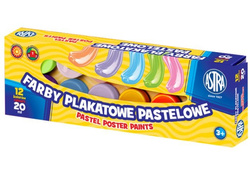 FARBY PLAKATOWE PASTELOWE ASTRA 12 INTENSYWNYCH KOLORÓW x 20ml SZKOLNE