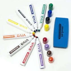 MARKERY DO TABLICY SUCHOŚCIERALNEJ PISAKI MAZAKI 8 KOLORÓW + GĄBKA