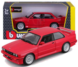 BMW 3 SERIES M3 1988 CZERWONY SAMOCHÓD METALOWY MODEL POJAZD BBURAGO 1/24