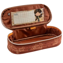 PIÓRNIK SZKOLNY SASZETKA Z KLAPKĄ ANEKKE DZIEWCZYNKA VINTAGE BRĄZOWY ARGUS