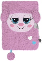 PAMIĘTNIK Z KŁÓDKĄ A5 PLUSZOWY WŁOCHACZ FUTRZANY OWIECZKA OWCA 3D RÓŻOWY