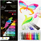 FARBY AKRYLOWE SZKOLNE DO MALOWANIA INTENSYWNE 12 KOLORÓW 12ml - KIDEA