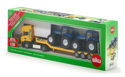 NEW HOLLAND CIĘŻARÓWKA Z TRAKTORAMI SIKU CIĄGNIK METALOWY LAWETA 1805
