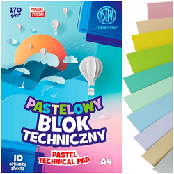 BLOK TECHNICZNY PASTELOWY KOLOROWY ASTRA A4 10 KARTEK 170g SZKOLNY