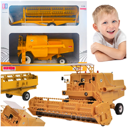 KOMBAJN ZBOŻOWY Z PRZYCZEPĄ NA HEDER BIZON Z056 ŻÓŁTY POJAZD ROLNICZY 1:16