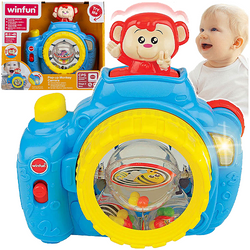 APARAT FOTOGRAFICZNY Z WYSKAKUJĄCĄ MAŁPKĄ GRZECHOTKA DŹWIĘK ŚWIATŁO WINFUN