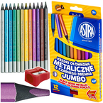 KREDKI OŁÓWKOWE GRUBE JUMBO METALICZNE TRÓJKĄTNE ASTRA 12 KOL.+ TEMPERÓWKA