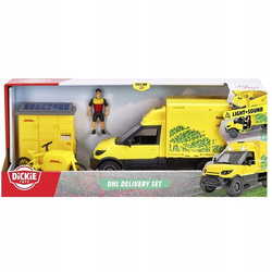 SAMOCHÓD DHL PACZKOMAT KURIER ROWER AUTO 25 cm ŚWIATŁO DŹWIĘK DICKIE TOYS
