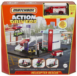 MATCHBOX ACTION DRIVERS SZPITAL HELIKOPTER RATUNKOWY AMBULANS KARETKA AUTO