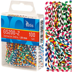 SPINACZE BIUROWE OKRĄGŁE KOLOROWE W POJEMNIKU 28mm 100 szt. TETIS ZEBRA