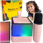 ZESTAW KARAOKE DLA DZIECI GŁOŚNIK + MIKROFON BLUETOOTH K18 LED RGB RÓŻOWY
