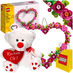 LEGO OZDOBA W KSZTAŁCIE SERCA DUŻY PLUSZOWY MIŚ 37cm TOREBKA WALENTYNKI