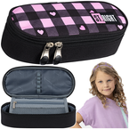 PIÓRNIK SZKOLNY SASZETKA USZTYWNIONA STRIGHT MAJEWSKI RÓŻOWA SZACHOWNICA