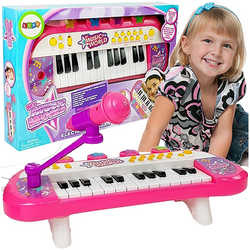 KEYBOARD PIANINKO DLA DZIECI Z MIKROFONEM 24 KLAWISZE RÓŻOWE DŹWIĘK ŚWIATŁO