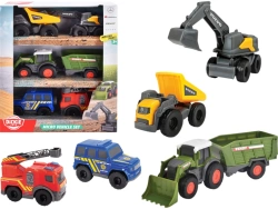 ZESTAW POJAZDÓW KOPARKA WYWROTKA TRAKTOR Z PRZYCZEPĄ STRAŻ DICKIE TOYS