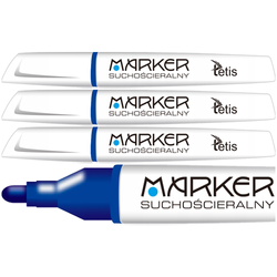 MARKER SUCHOŚCIERALNY DO BIAŁYCH TABLIC 3mm NIEBIESKI STOŻKOWY TETIS -3 szt