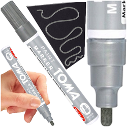 MARKER OLEJOWY DO OPON DREWNA METALU SZKŁA WODOODPORNY SREBRNY TOMA OKRĄGŁY