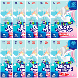 BLOK RYSUNKOWY PASTELOWY KOLOROWY ASTRA A4 10 KARTEK 80g SZKOLNY - 10 sztuk
