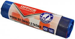 WORKI NA ŚMIECI Z TAŚMĄ OFFICE PRODUCTS 10 SZTUK 60L NIEBIESKIE - 3 sztuki