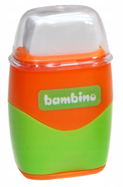 TEMPERÓWKA PODWÓJNA Z POJEMNIKIEM I GUMKĄ BAMBINO 2w1 SZKOLNA STRUGACZKA