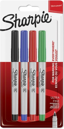 CIENKOPISY MARKERY SHARPIE PERMAMENTNE ULTRA CIENKA KOŃCÓWKA 4 KOLORY